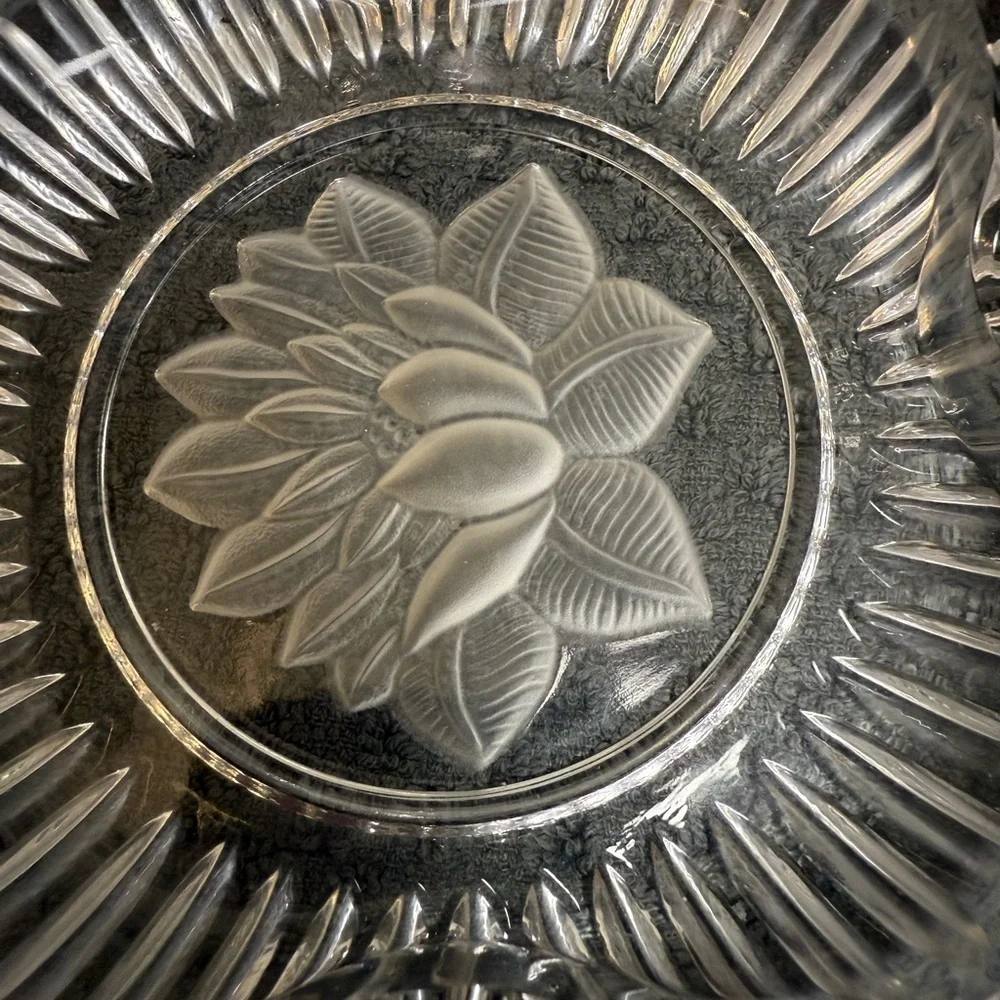 Beautiful Cut Glass MIkasa Crystal Ash Tray with Frosted Lotus Flower